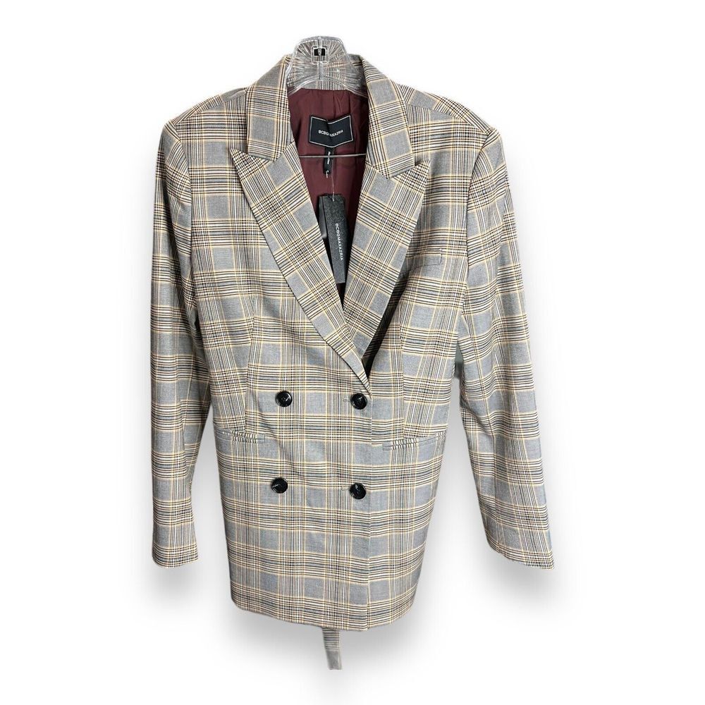 BCBGMAXAZRIA MULTI Women's Belted Plaid Blazer, US Small NWT